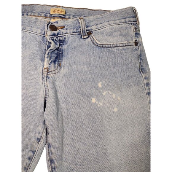 Hollister Y2K Splatter Raw Hem Capri Jeans Size 9 Button Fly Light Wash Blue Vtg - Picture 3 of 7